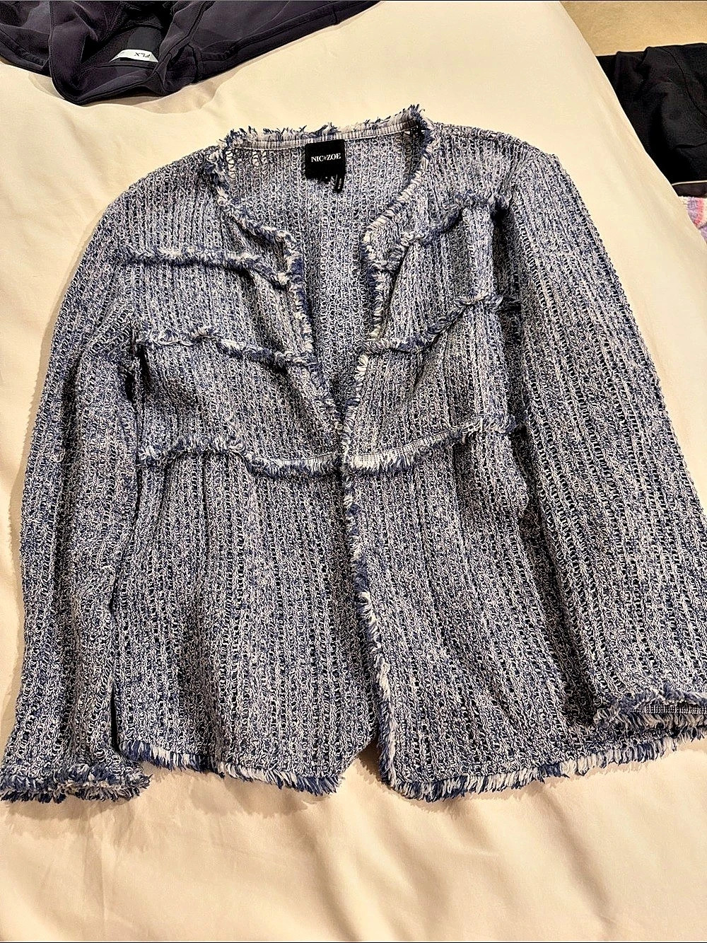 NIC+ZOE Theodora Twilight Fringe Cardigan Blue & White